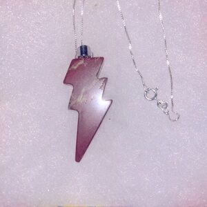 Natural Red Jasper Lightning Bolt Sterling Silver 16” Necklace